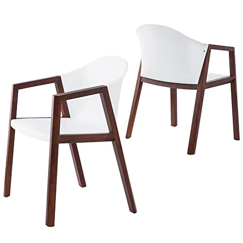 Starway Wooden Dining Chairs Set Of 2,Mid Century Modern Style Accent Chairs With Wood Arm & Legs, Side Chairs Arm Chairs For Living Room, Dining Room, Kitchen, Guest Room, Bedroom And More (White) #TOP30