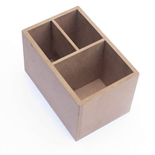 Image of Ivei Diy Mdf Stationery Wood Sheet Craft - Plain Mdf Cutouts Stationery Desktop Organizer For Painting, Decoupage, Resin Art Work & Decoration (Diy Mdf Caddy Box) - Brown