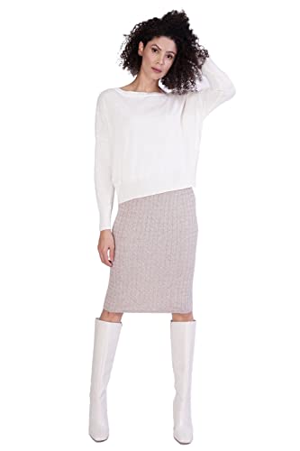 1st American Jupe pour femme avec tresses en cachemire et soie - Jupe d'hiver élégante, sable, M Cover
