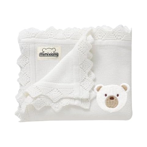 mimixiong Organic Cotton Baby Blanket Neutral Knitted Soft Crib Nursery Swaddling Receiving Blankets for Newborn Baby Boy Girl 40x30 Inch Cover