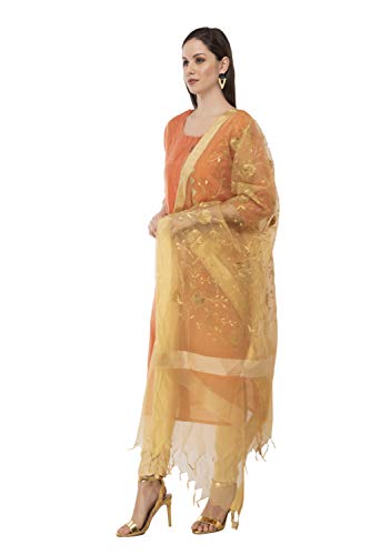 Image of A R Silk Women's Organza Tissue Zari Embroidery Dupatta |Golden, Free Size