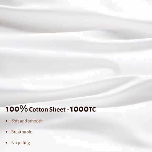 Shilucheng 100% Egyptian Cotton Queen Size Sheets Set - 1000 Thread Count,Luxury Cotton Bed Sheets,Breathable & Cooling Bedding and Pillow Cases, 16 Inch Deep Pocket - 6 Piece (White, Queen)