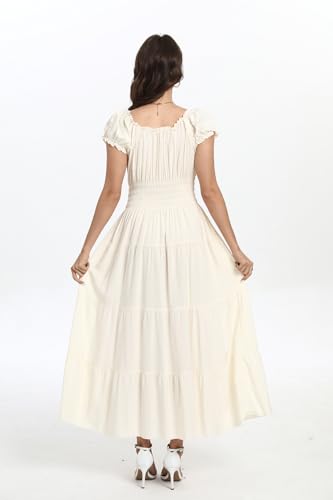 Image of Women's Boho Floral Maxi Dress, Short Sleeve Smocked Tiered Summer Casual Beach Dress