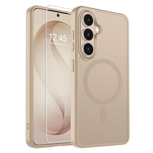 Image of SUPFINE Magnetic for Samsung Galaxy S26 Case with Screen Protector, (Built-in Magnets) (Military Grade Drop Protection) Slim Translucent Shockproof Phone Case,Pink Gold