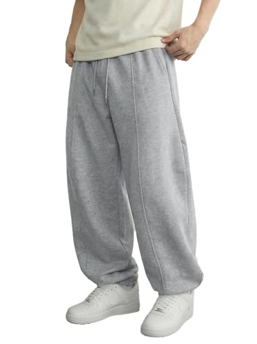 Image of Mens Baggy Sweatpants Wide Leg Casual Elastic Waist Drawstring Athletic Loose Jogger Fall Sweat Pants with Pockets