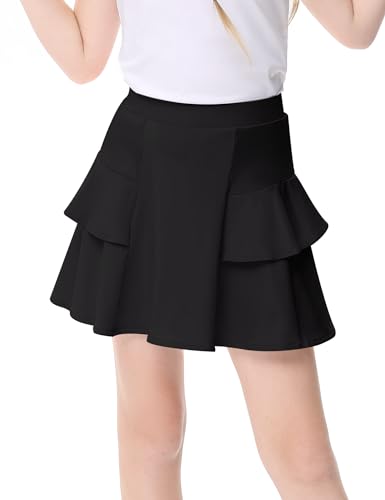 Girls Tennis Skirt with Pockets Ruffle Athletic Skirt High Waist Golf Skorts for Kids 3-12 Years3