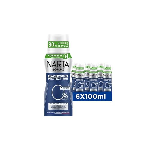 Narta - Deodorante da uomo - Magnesio Protect Ipoallergenico - Spray compresso - Confezione da 6 x 100 ml