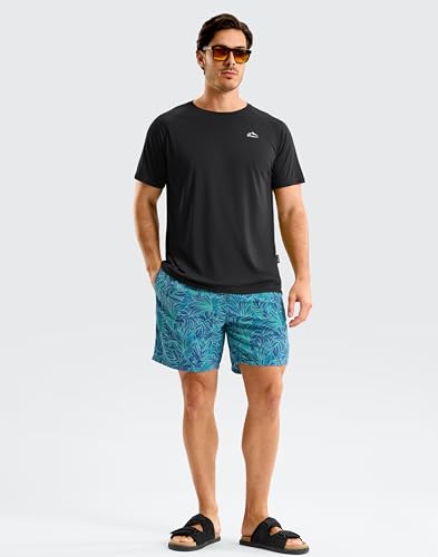 Image of Pudolla Men's Rashguard Swim Shirts Short Sleeve UPF 50+ Sun Protection SPF Quick Dry Lightweight Water Fishing Beach Shirt
