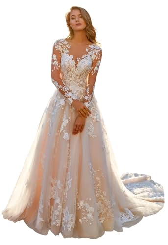 Modest Lace Tulle Wedding Dresses for Bride...