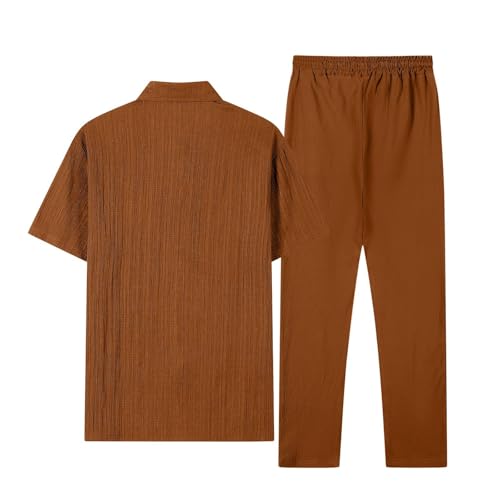 WENKOMG1 Cotton Linen Track Suits for Men Lightweight Breathable Short Sleeve Tshirts Shirt and Lounge Shorts4