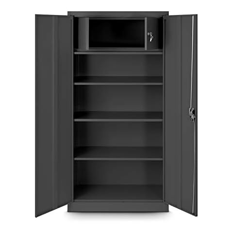Aktenschrank mit Geheimfach C001D Metallschrank Büroschrank Stahlblech Pulverbeschichtung 185 cm x 90 cm x 45cm (anthrazit/anthrazit) Cover