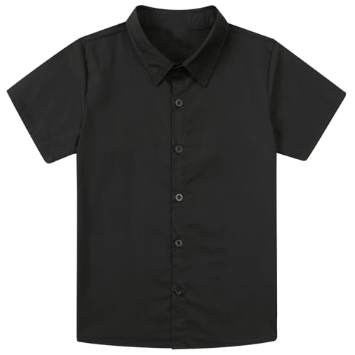 Image of uideazone Size 13-14 Boys Black Suit Shirts Kids Button Down Dress Shirts Short Sleeve Uniform Blouse Tops for Family Gatherings School Activities Party