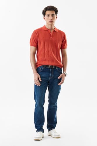 Image of SNITCH Men's Polo Shirt | Slim Fit Textured Knit Design | 100% Cotton Fabric & Breathable Material | Buttoned Closure & Straight Hemline | Casual & Streetwear
