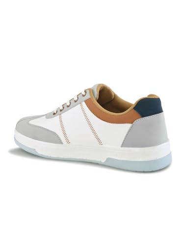 Image of STANPHORD Men's Colourblock Chunky Lightweight Lace-Up Sneakers | Casual Synthetic Leather Shoes with PU Cushioned Insole & Non-Slip Rubber Sole | Comfortable Round Toe Walking Footwear Built for Men Seeking Trendy Street Style with All-Day Comfort | Ideal for Office, Travel, Weekend & Daily Wear | Available in White Grey | UK Sizes 6-11