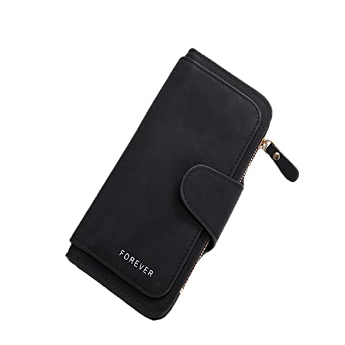 Image of Womens Long Leather Wallet, RFID Blocking Leather Pocket Wallet Ladies Mini Purse with ID Window