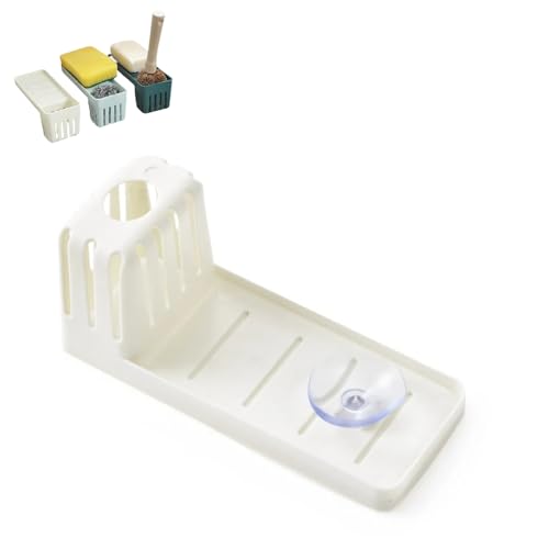 Organizador de fregadero para cocina- Soporte de esponja para fregadero de cocina- Soporte de esponja fregadero-Jabón-Se utiliza para almacenar en cocinas, baños y salones (blanco)