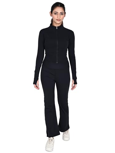 Image of SSoShHub High Waist Stretchable Gym Flair Pant, Stylish Bra and Jacket Gym wear /Active Wear Yoga Flair Pants Dance Womens Workout Tights, Jacket Top Stretchable Sportswear set