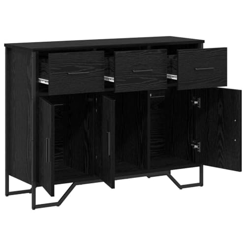 Aparador negro efecto roble de 97 cm con 3 cajones y puertas modernas 6