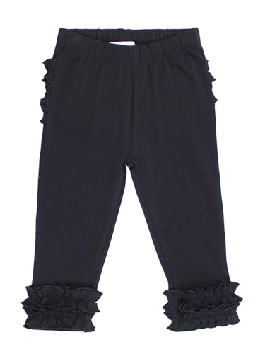 RuffleButts® Baby/Toddler Girls Soft Knit Ankle Length Ruffle Leggings - Black Ruffle, 0-3m