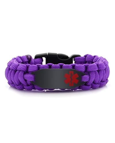 JF.JEWELRY Medical Alert Bracelets for Women, Customizable Engraving Medical Alert ID Bracelet | Handmade Parachute Cord Braided medical Bracelets (Purple, 8.0 Inches)