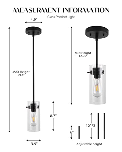 Eapudun Industrial Pendant Light Fixtures,Clear Glass Shade Pendant Lighting,Vintage Hanging Lighting Fixture For Kitchen Island,Dining Room,Corridor Bedroom E26 Base Ul Listed, Pda1353-Mbk #TOP5