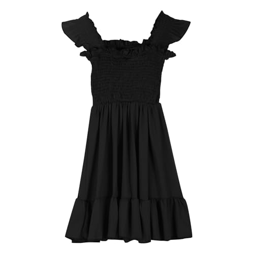 Girls Summer Dresses Cute Sleeveless Pleated Square Neck Ruffled Mini Dress Solid Color A Line Beach Sundresses 20253