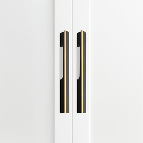 Image of Altroz Modern Handle for Wardrobe /Cabinet Handle /Pull Handle for Wardrobe /Cupboard Handle (96mm Hole to Hole) Aluminum - Black /PVD Gold (Pack of 1)-| 3 Years Warranty |