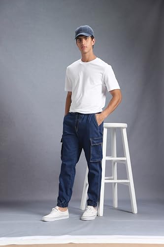 Image of INKD Men's Regular Fit Joggers - Mid -Rise | Cotton Blend | Stretchable Fabric| Elasticated Waistband | Jeans for Men (Available in Plus Sizes)