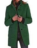 CHARTOU Women Winter Long Pea Coat Wool Blend Stand Collar Single Breast Thicken Blazer Jacket (Medium, Green)