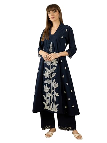 Image of INDO ERA Women's Viscose Rayon Floral Printed A-Line Kurta & Palazzo Set