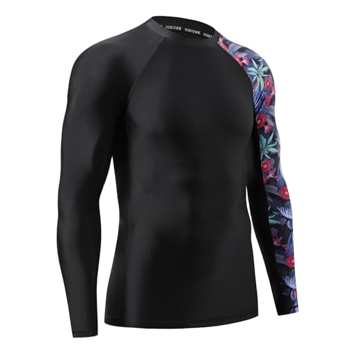 Image of HUGE SPORTS Men's Rash Guard Long Sleeves UPF 50+ UV Sun Protection Quick Drying Splice Compression Swim Shirts