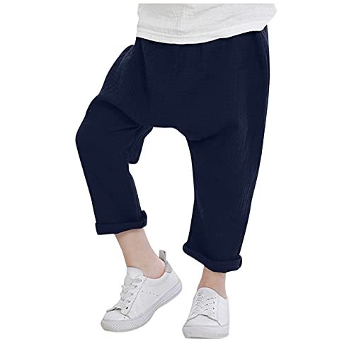 Moonker Toddler Baby Boys Cotton 7/8 Pants Baggy Straight Wide Leg Elastic Wide Cropped Pants Lightweight Solid