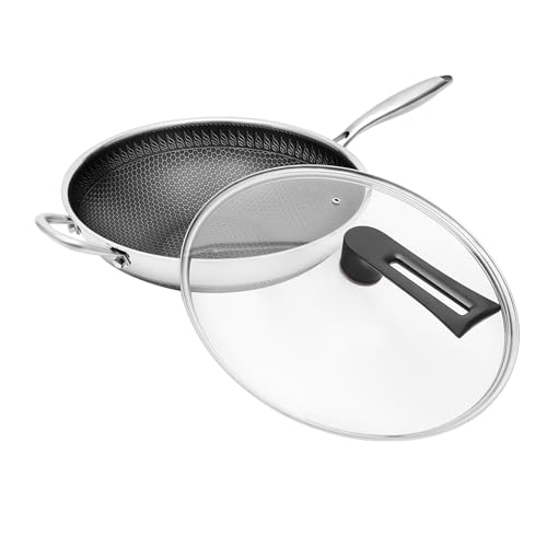 Wok de acero inoxidable 13.4'' con tapa y espátula miniatura 1