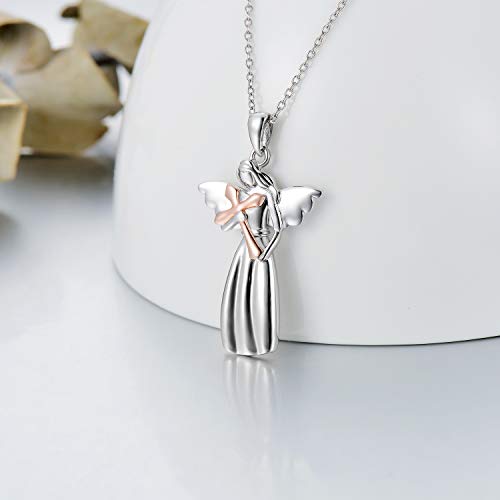 SIMONLY Peace Angel Cross Necklace for Women Sterling Silver Peace Sign Cross Pendant Necklace Heart Love Jewelry2