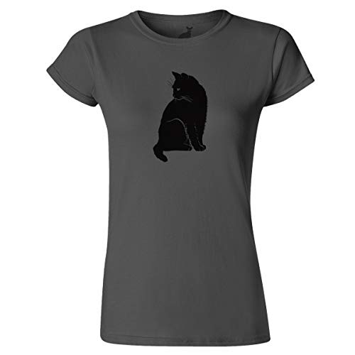 Unique Tees Womens Black Cat Silhouette T-Shirt Carbone XL
