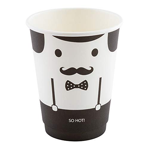 Image of Restaurantware 12-Ounce Disposable Cups, Pack of 500 Double Wall Hot Cups - Lids Sold Separately, Featuring a Monsieur Print with Black Paper Insulation, Ideal for Serving Tea, Coffee, and More