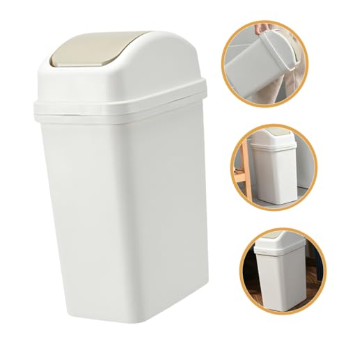 Caneca de basura blanca rectangular 6 L con tapa abatible miniatura 3