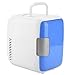 Przenośna lodówka, 50W 4 litry/6 puszki Lodówka podróżna Chłodniej i cieplej Zasilanie AC/DC Mini Lodówka do Sypialni Cicha z drzwiami jednoskrzydłowymi do pielęgnacji skóry napoju(niebieski)