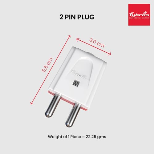 Image of Fybros Melon 2 Pin Plug Top 6A 240V | Universal Male Plug Adapter for Fan, Mixer, Chopper, Lights, LED, Air Cooler |Made in India | White (Pack of 5)