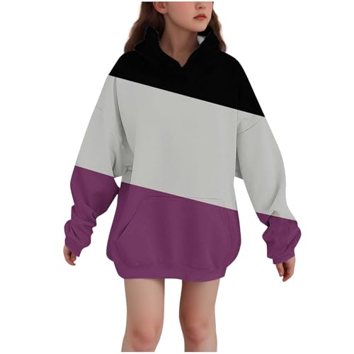 DDAPJ pyju Girls Oversized Hoodies Fall Trendy Colorblock Hooded Pullover Kids Casual Comfy Sweatshirt with Pocket 3-14 Years