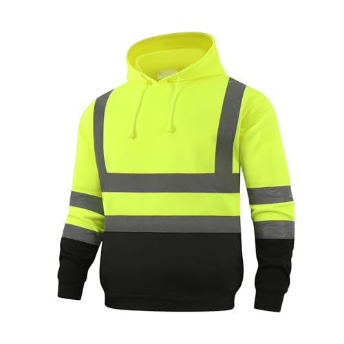 HYCOPROT Sudadera de Alta Visibilidad Forro Polar Reflectante de Seguridad Chaqueta de Trabajo con Capucha Bolsillos Cordón de Chaqueta de Seguridad Top con Cordón para Hombre y Mujere EN ISO 20471