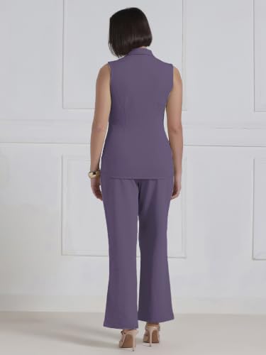 Image of Selvia Beige Lycra Textured Co-ord Set for Women, Button Front Waist Top and Trouser Pant