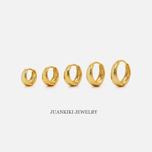 JUANKIKI 14K Gold Plated Hoop Earrings Set 3Pairs for Women Chunky Earring Hypoallergenic Small Huggie Hoops Lightweight Tiny Thick Trendy Hoop Earrings Stacks for Multiple Piercing - image 6