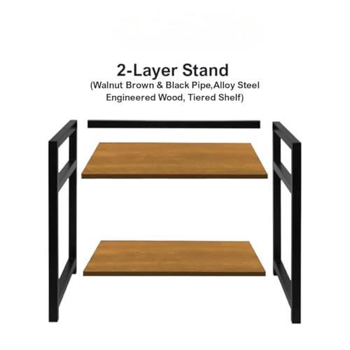 Image of TEKCOOL Microwave Stand,Kitchen Rack Oven Rack 2-Tier Counter Shelf,Space Saving Organizer, Two Layers Counter Top Organizer for Printers on Desk, Microwave Shelf Stand (Wooden)'