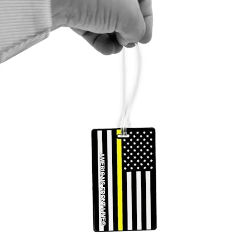 EL9-014A Thin Gold Line American Flag Yellow Luggage ID Tag Police 911 Emergency Dispatcher for Suitcase Truck Driver Trucker