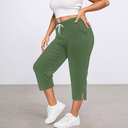 Pantalon de yoga grande taille extensible vert forêt style décontracté - 2