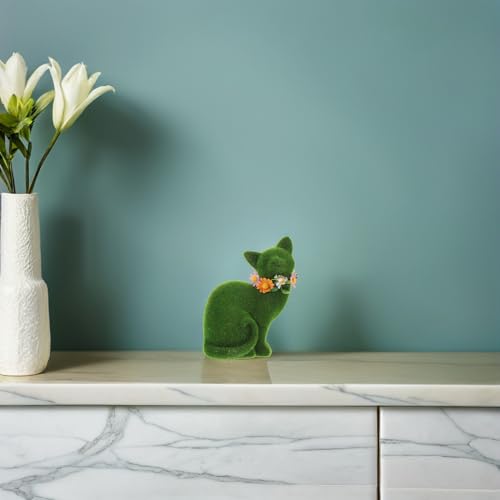 Statue de chat floqué vert pour décoration de jardin extérieur - 7