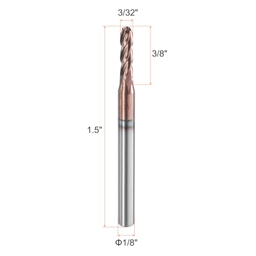Image of HARFINGTON 5 Pcs Ball Nose End Mill 4 Flute 3 /32 inch Diameter 1 /8 inch Shank Tungsten Carbide AlTiN Coated Spiral CNC Router Bits 3 /8 inch Cutting Length Single End Ball for Carving Engraving Grinding