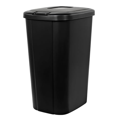 Solid Color 13.3 Gal Touch Top Plastic Trash Can, Spring Loaded Lid Garbage Bin for Kitchen, Home, Bedroom, Bathroom, Office & Slim Space-Saving~(Black)