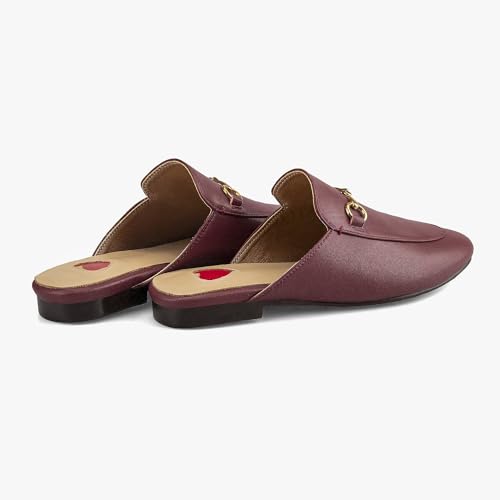 Image of Arqa Mules for Women Almond Toe Leather Flats Slip-on Comfort Backless Loafers Buckle Mule Shoes